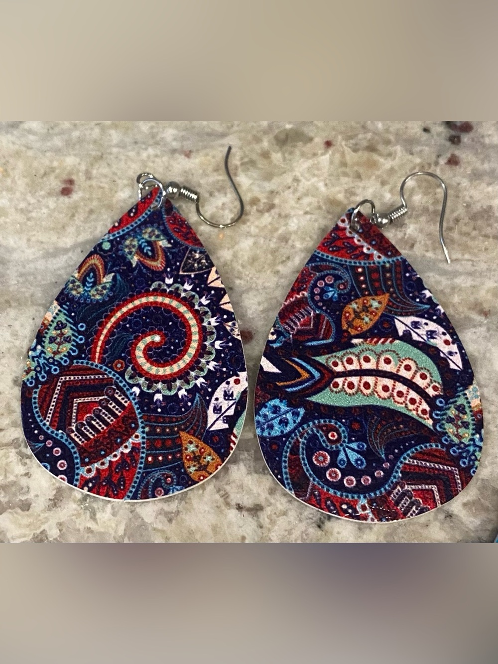 🎉3-Pair Teardrop Leather Earrings Set - Day of the Dead Sugar skulls - Picture 6 of 6